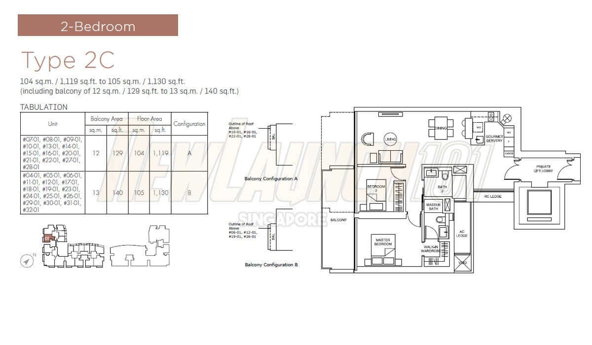 Marina One Residences Floor Plan 2-Bedroom Type 2C