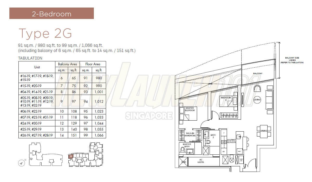 Marina One Residences Floor Plan 2-Bedroom Type 2G