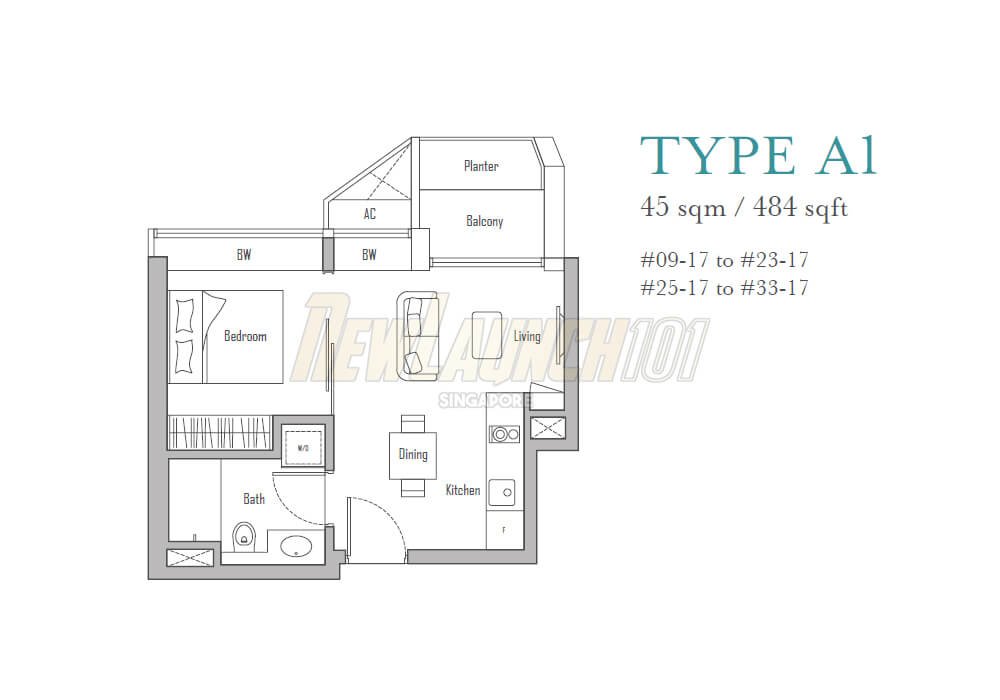 V on Shenton 1-Bedroom Floor Plan Type A1